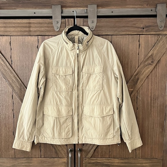 Massimo Dutti Mens Nylon Hooded Utility Jacket Khaki Size Medium - Picture 2 of 9